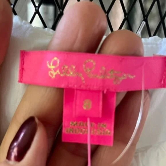 Lilly Pulitzer Emie Fit and Flare Babydoll Top Empire Waist Ruffle Neckline SZ 8 - Picture 12 of 13